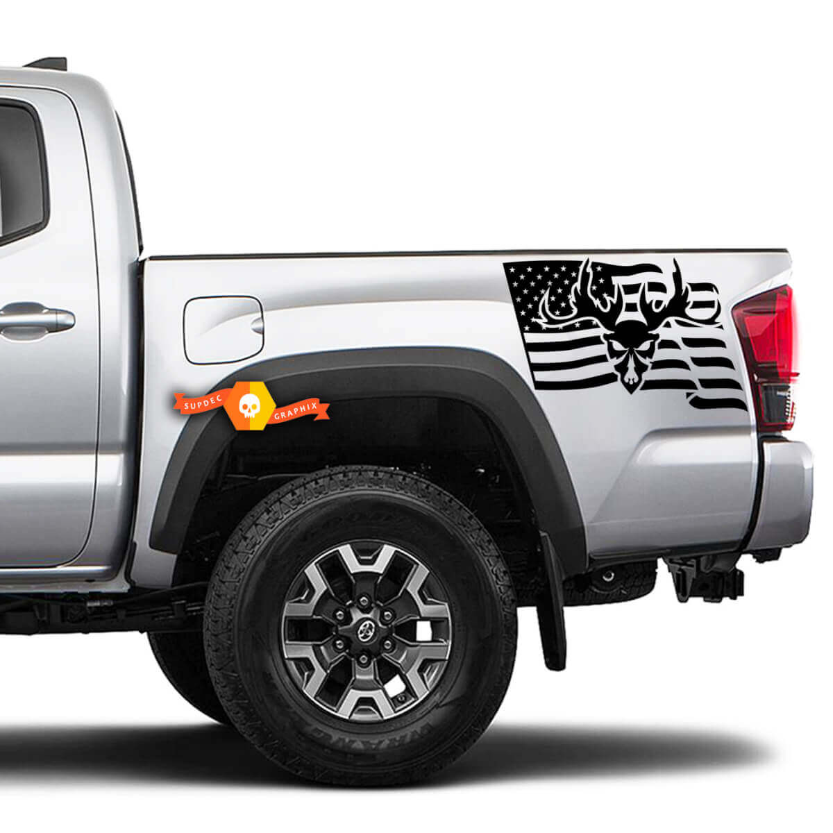 2 USA vlag schedel hoorn jacht 4 x 4 Toyota Racing Tacoma decal vinyl sticker
