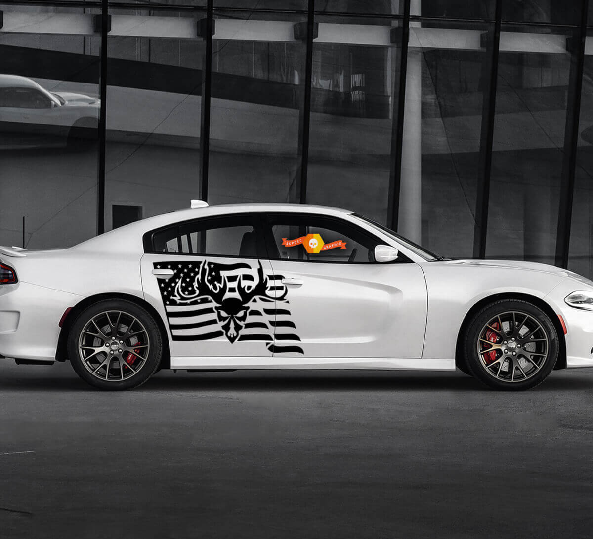 2 Side Dodge Charger USA Vlag Ram Skull Deur Side Vinyl Decals Graphics Sticker
