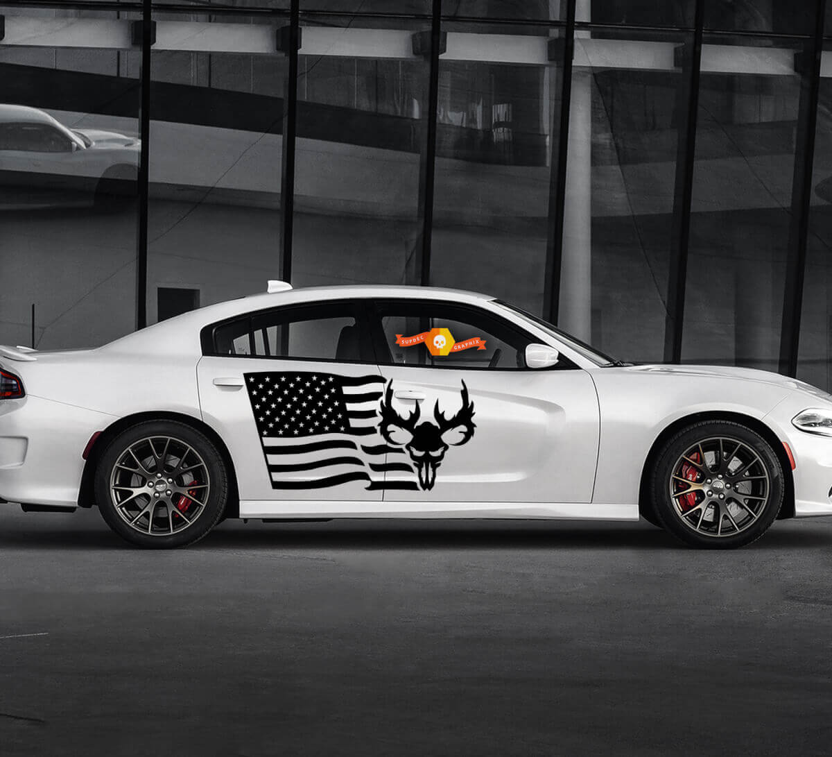 2 Zijde USA Vlag Skulls Deur Vinyl Decals Grafieken Sticker 2 voor Dodge Charger