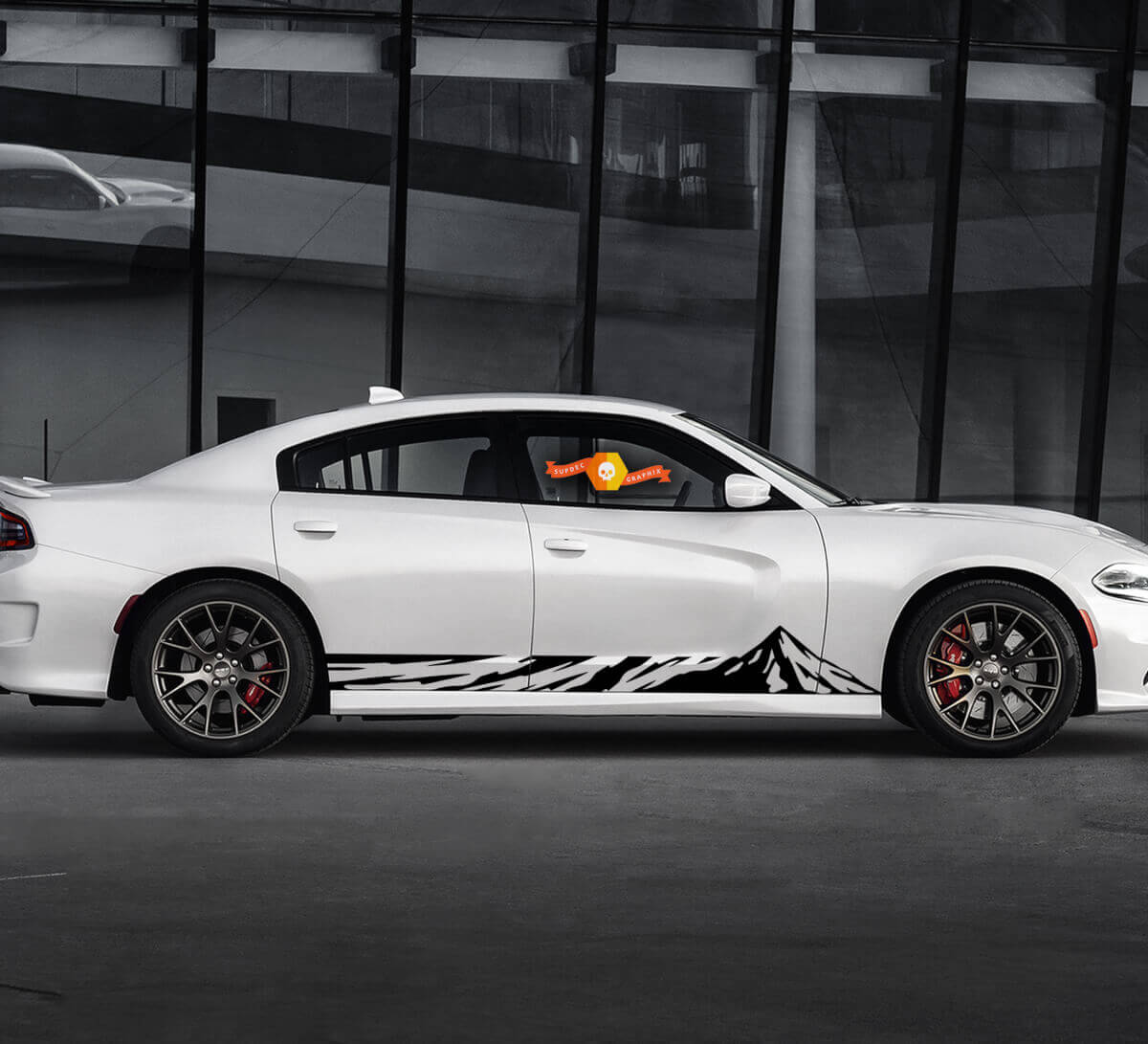 2 Side Dodge Charger Gebogen Topografische Lijnen Mountain Rocker Panel Side Vinyl Decals Graphics Sticker
