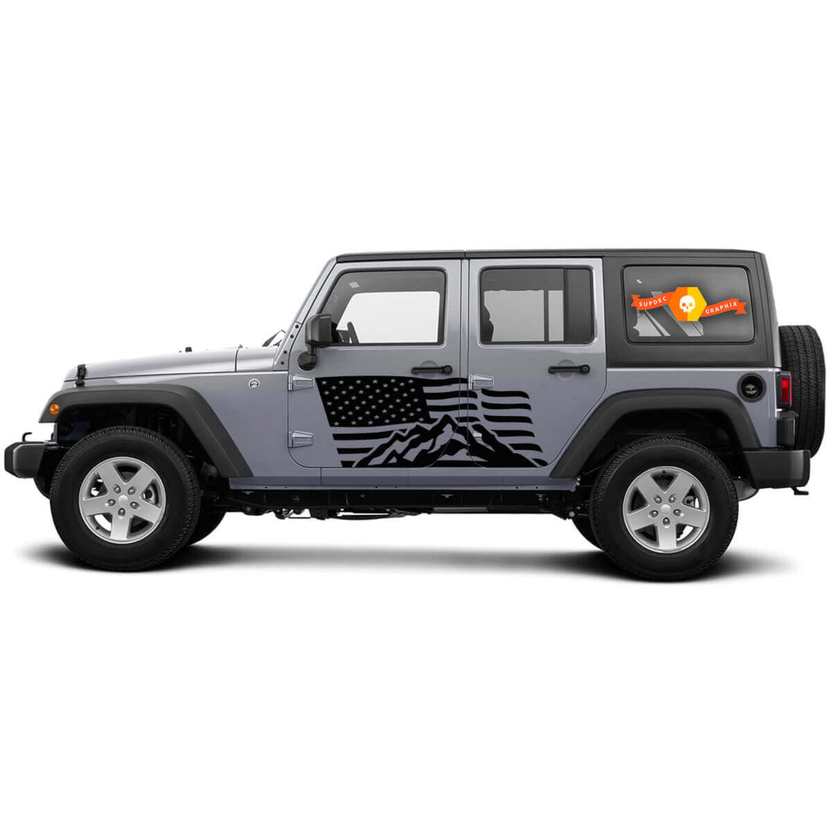 2 Side Jeep Wrangler USA Vlag Mountain Door Side Vinyl Decals Graphics Sticker

