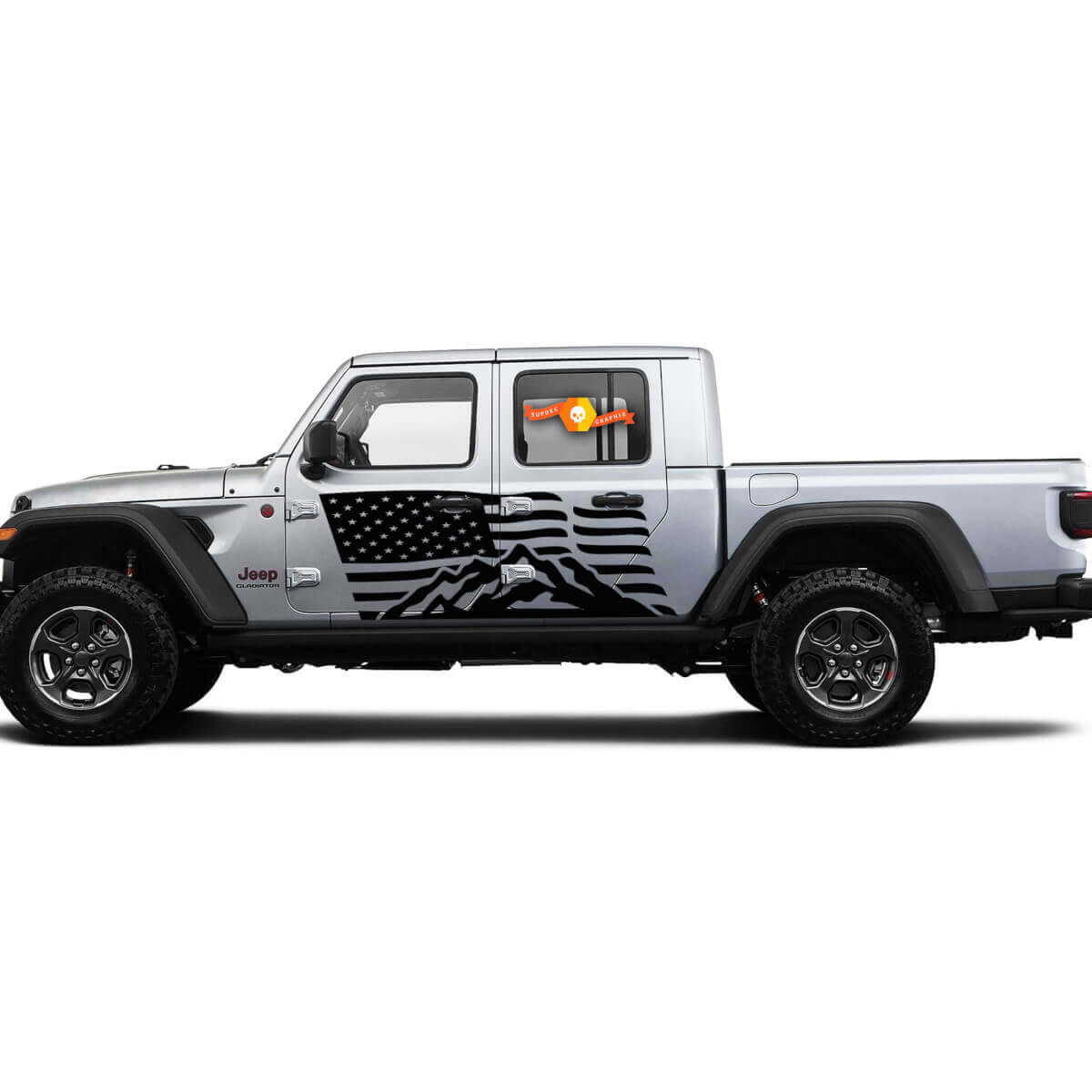 2 Side Jeep Gladiator USA Vlag Mountain Door Side Vinyl Decals Graphics Sticker
