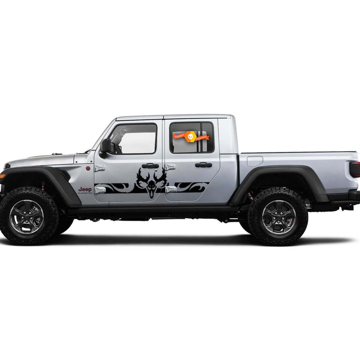 2 Side Jeep Gladiator Curved Skull Side Rocker Panel Side Vinyl Decals Graphics Sticker
