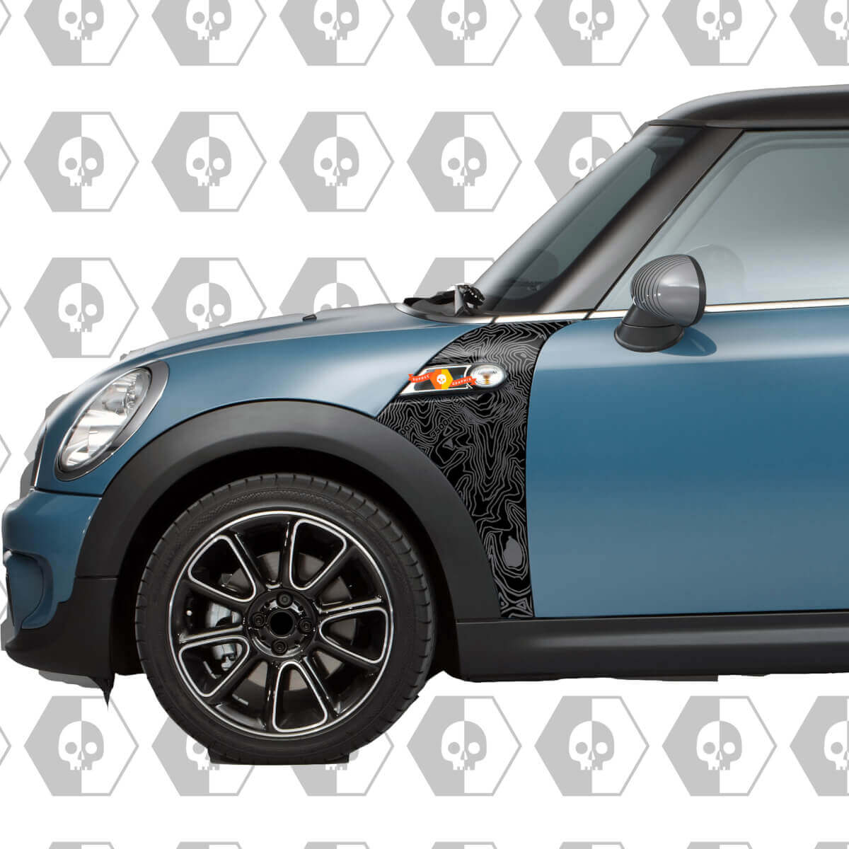 Mini Cooper Topografische Kaart Cover voorspatborden (vleugels) achter het voorwiel aan beide zijden Stickersticker
