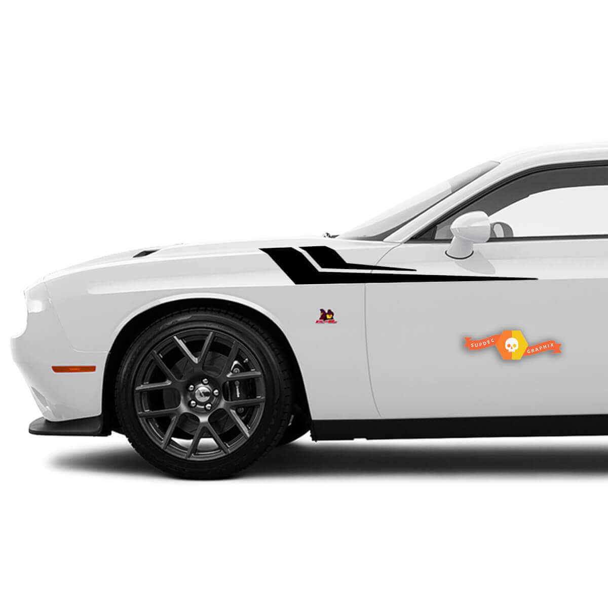 Twin Stripes Fender Side Vinyl Stickers Kit voor Dodge Challenger