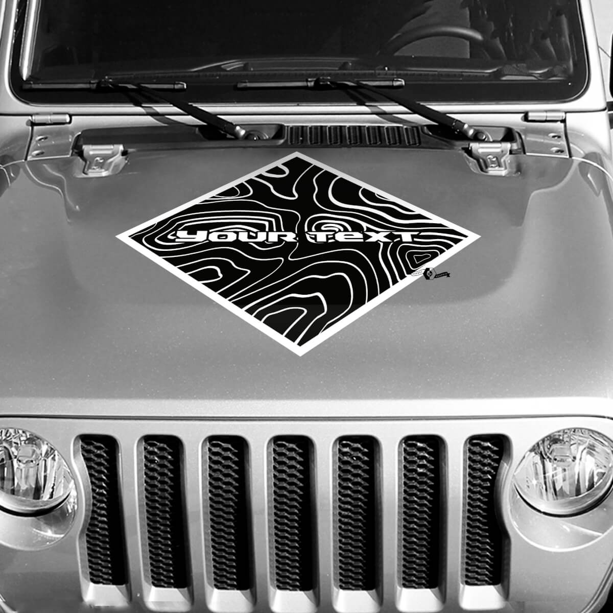 Blackout Contour Map Motorkap Vierkante Stijl Grafische Vinyl Wrap Sticker Decal 2 Kleuren voor Jeep Wrangler