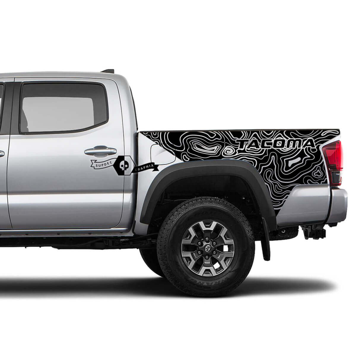 2x bedvinylstickers stickers stickers voor Toyota Tacoma topografische kaart
