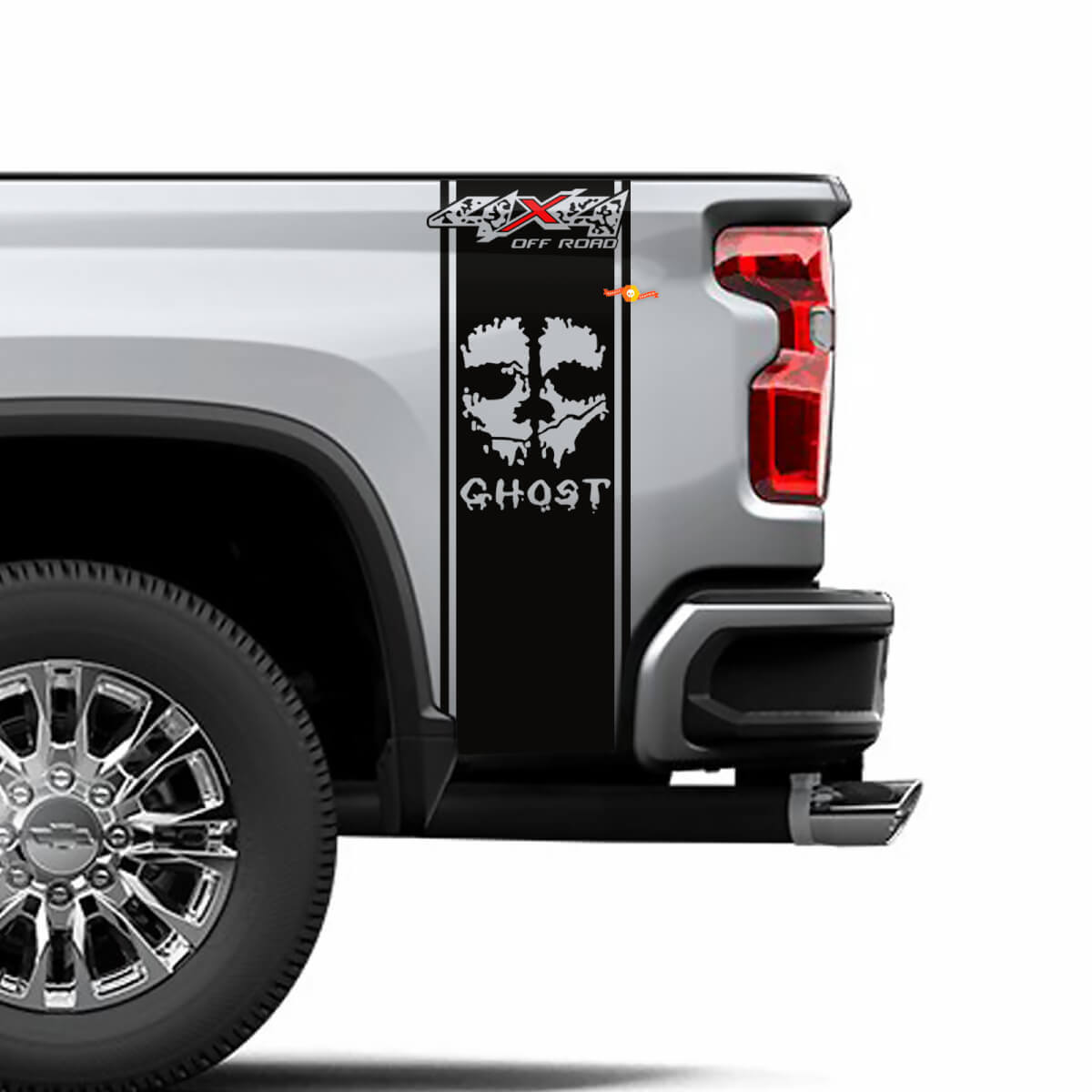 2 Chevrolet Silverado 4x4 off-road Ghost Edition Vinyl Bed Side Stripe Decal Sticker Graphics
