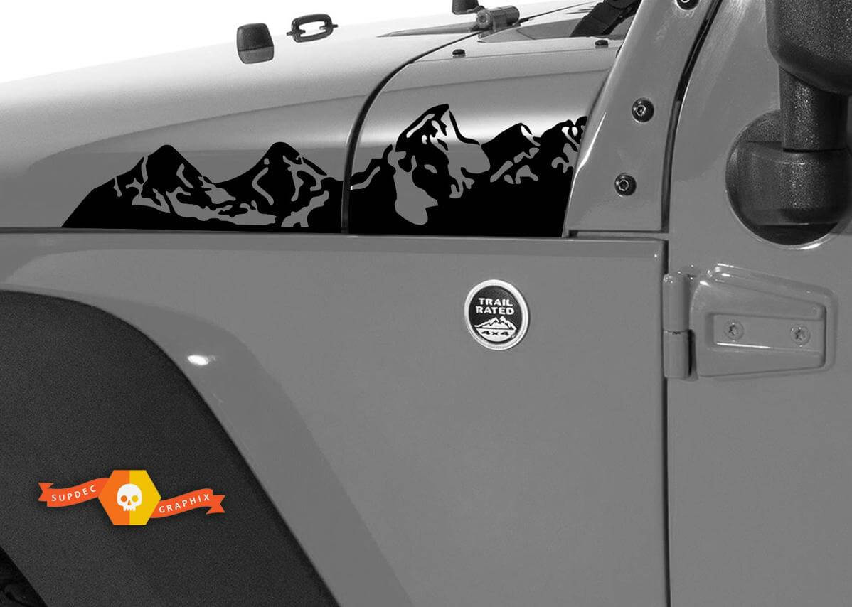 2 Jeep Wrangler Mountain Hood Linker Rechter Sticker Decal#2
