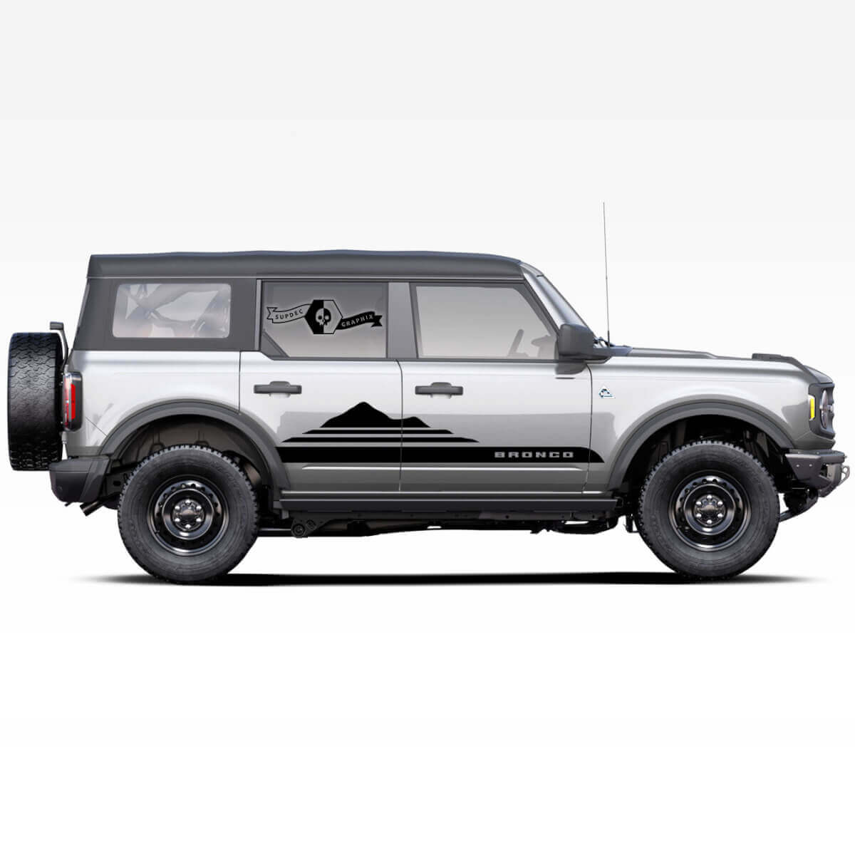 Set van Bronco Mountains Badlands 4-deurs zijstreep stroboscoopstickers voor Ford Bronco 2021

