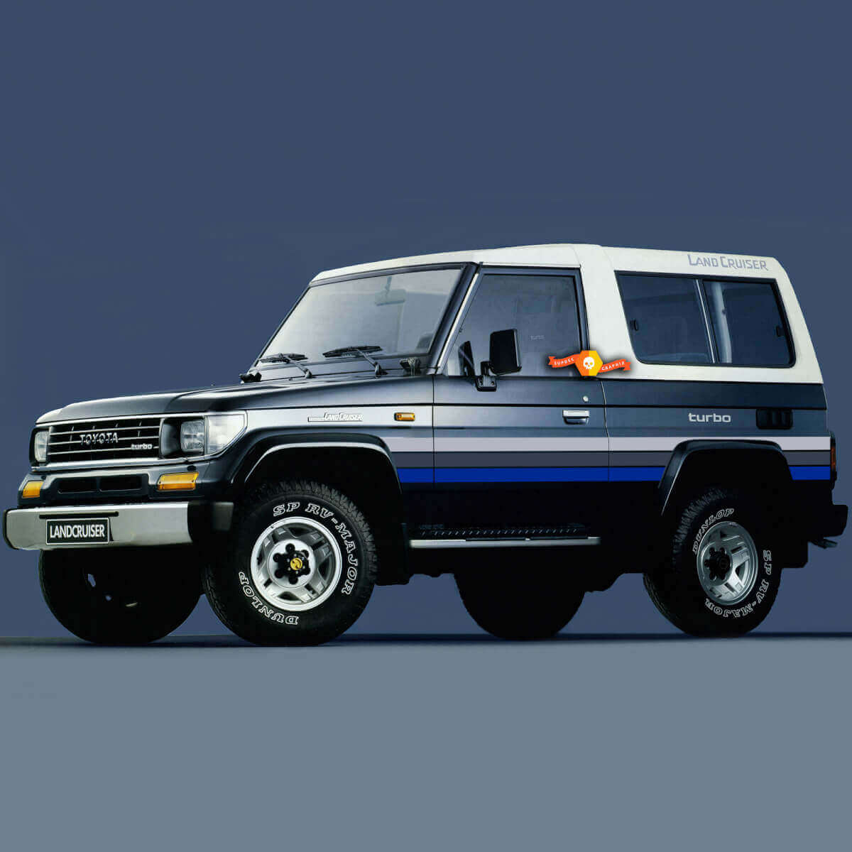 Vinylstickerset in retrostijl zijstrepen voor Toyota Land Cruiser LJ73 1994