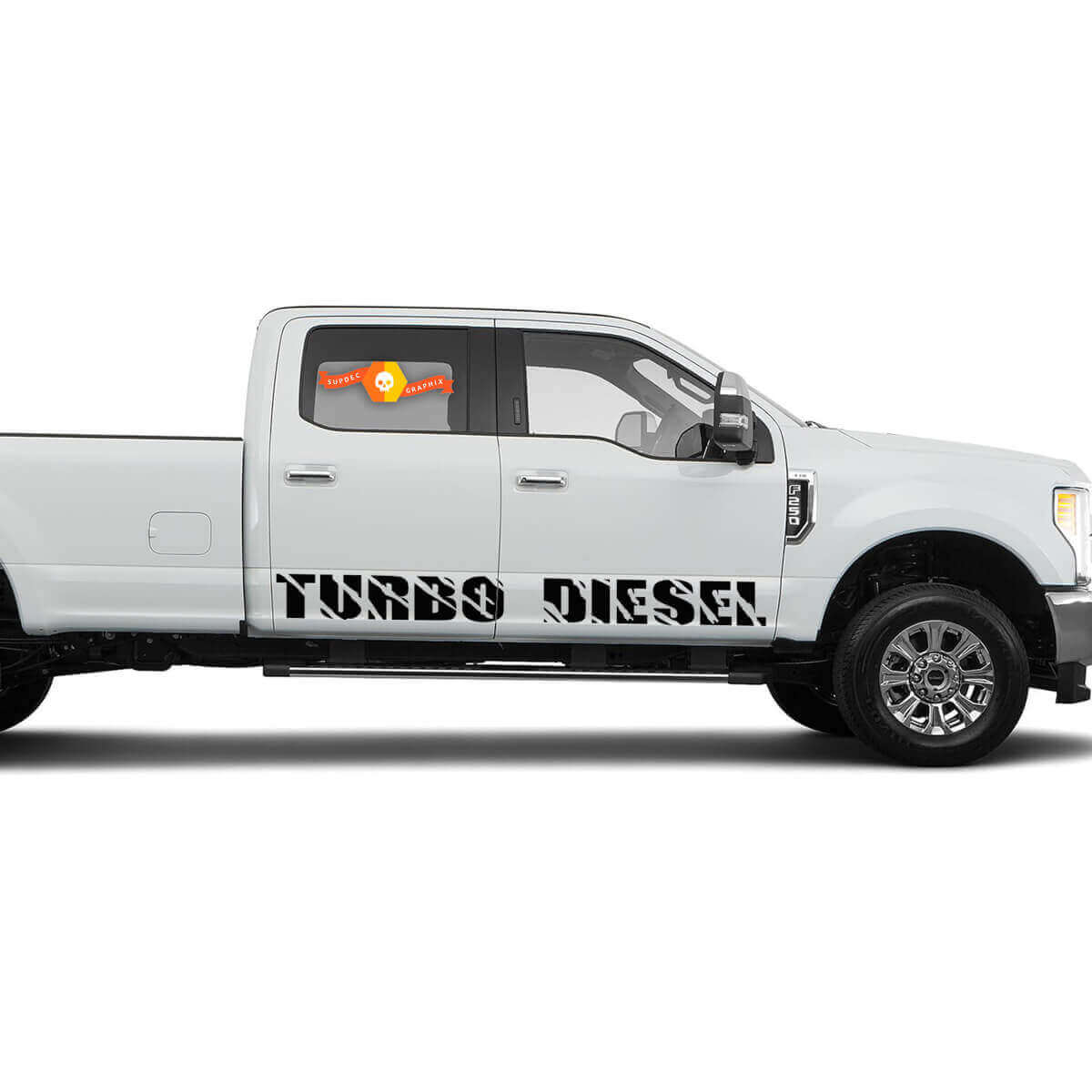 2 TURBO DIESEL ROCKER PANEL VINYL Stickers Decals passen op Musclecar F-250 Super Duty
