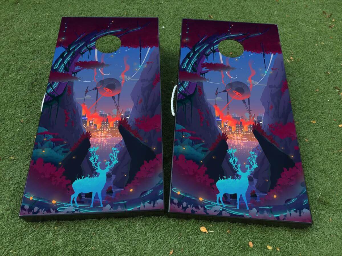 Abstract Sci-Fi Bos Cornhole Bord Vinyl Wrap Sticker Set