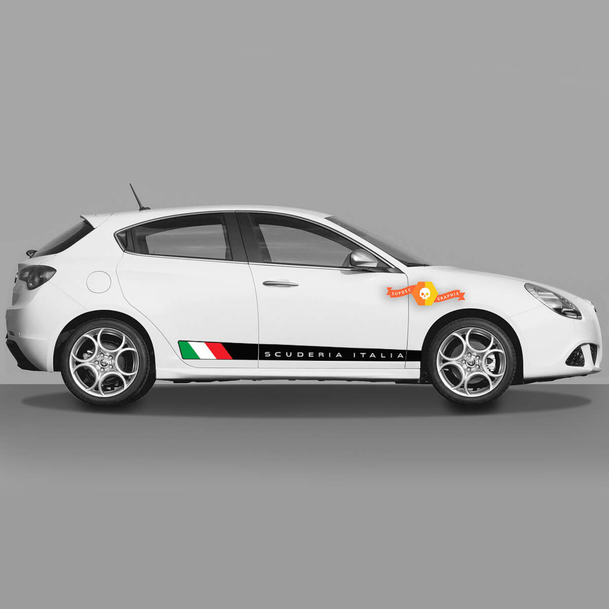 2x standaard Italiaanse vlagkleuren deuren sticker rockerpaneel past op Alfa Romeo Giulietta stickers stickers vinyl graphics Scuderia
