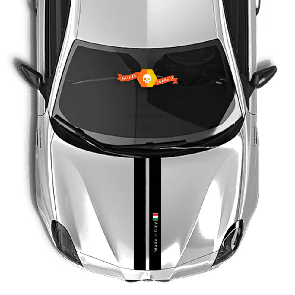 Paar Alfa Romeo motorkapsticker Italië vlag twee zwarte lijnen 2021 Vinyl Decal Sticker
