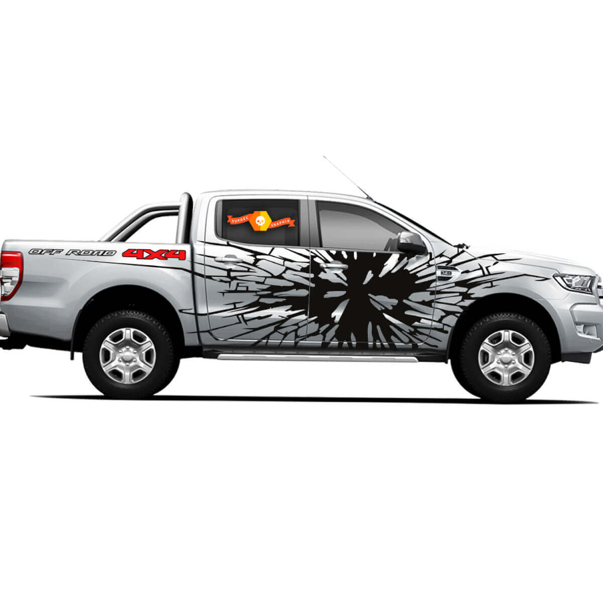 Paar Vinylstickers Stickers 4X4 Tacoma Toyota TRD Off Road Vrachtwagen zijdeuren Gebroken Glas
