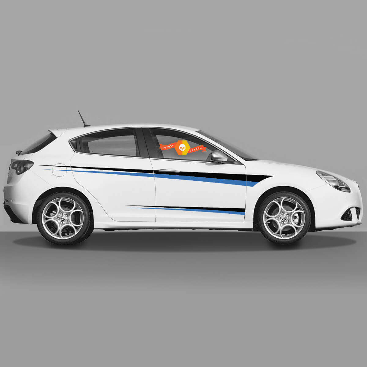 Paar Vinylstickers zijstickers Alfa Romeo in zwart en blauw, nieuw 2022
