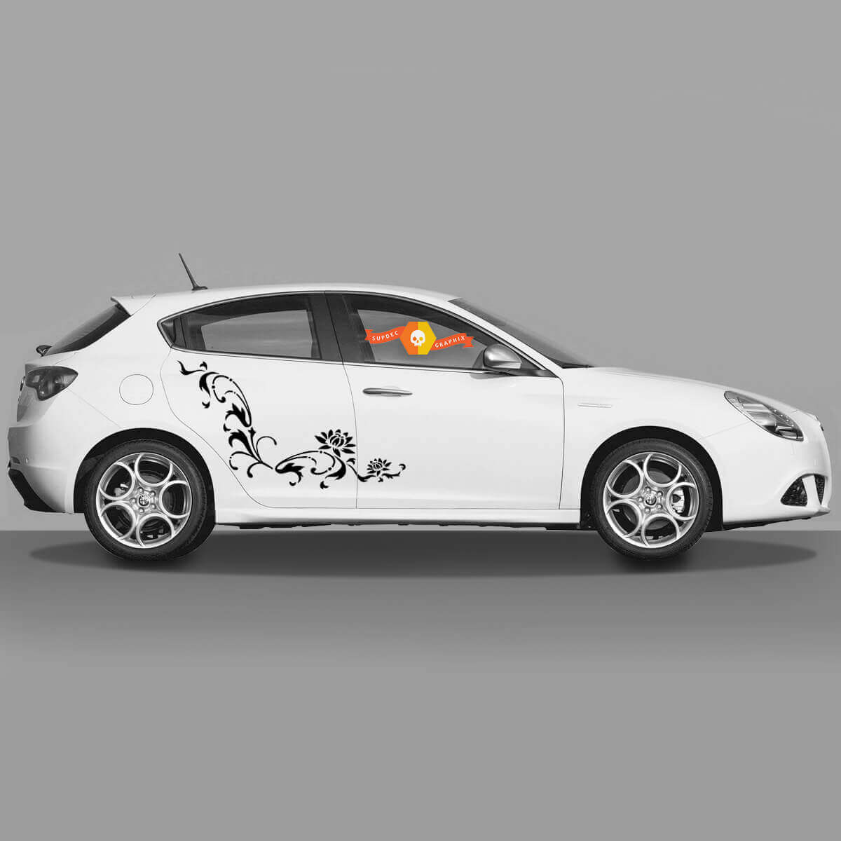 Paar Vinylstickers zijstickers Alfa Romeo bloemsilhouet nieuw 2022
