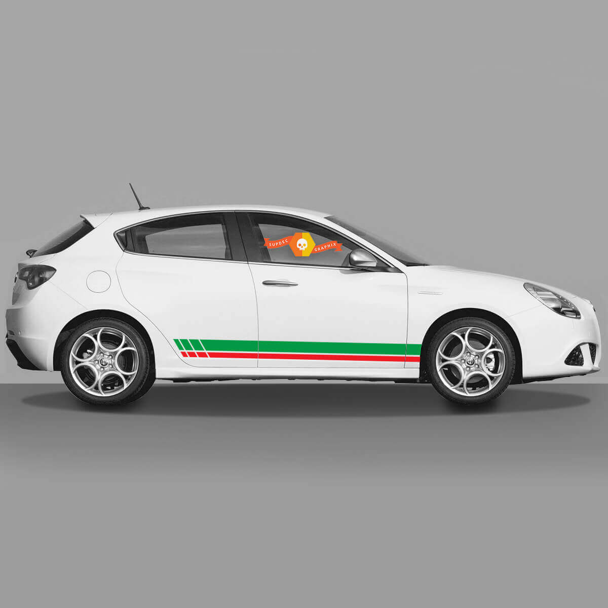 Vinylstickers zijgrafische stickers Alfa Romeo dorpel rood en groene strepen 2022
