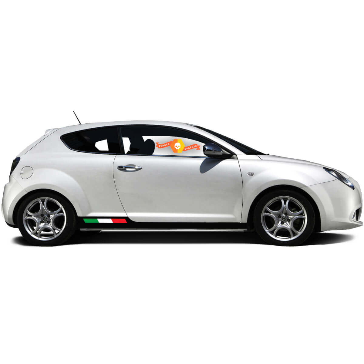 Paar Vinylstickers zijgrafiek Stickers Alfa Romeo Rocker Panel MITO Italië vlag links afgevlakt 2022
