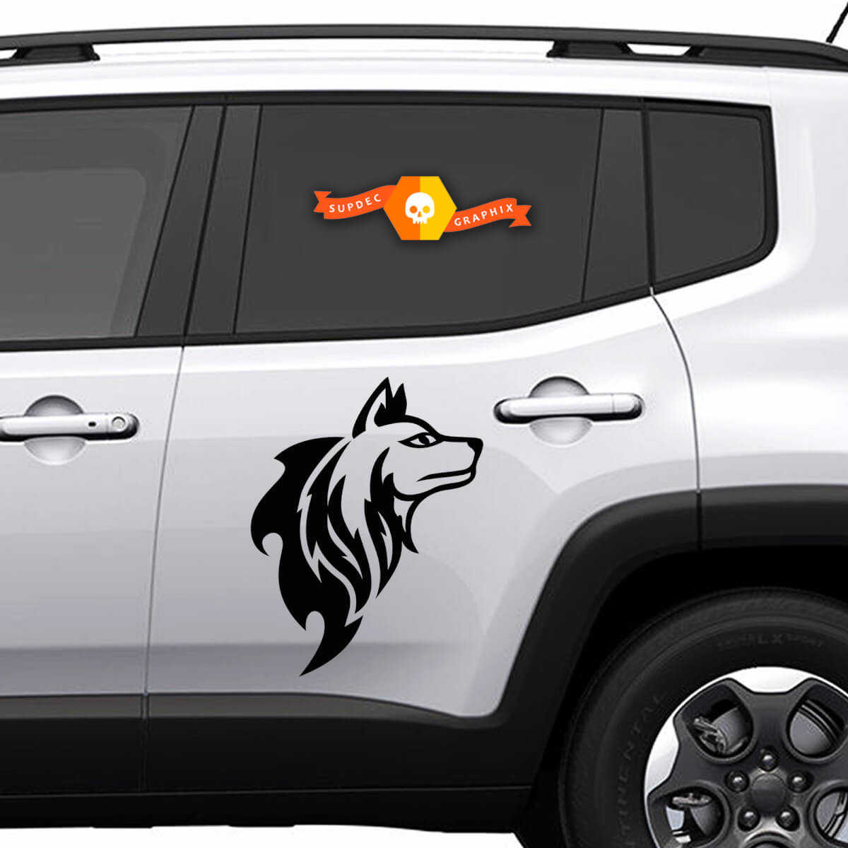 Honden Silhouet Tribale Stijl Zijkant Vinyl Decal Sticker voor Jeep Renegade