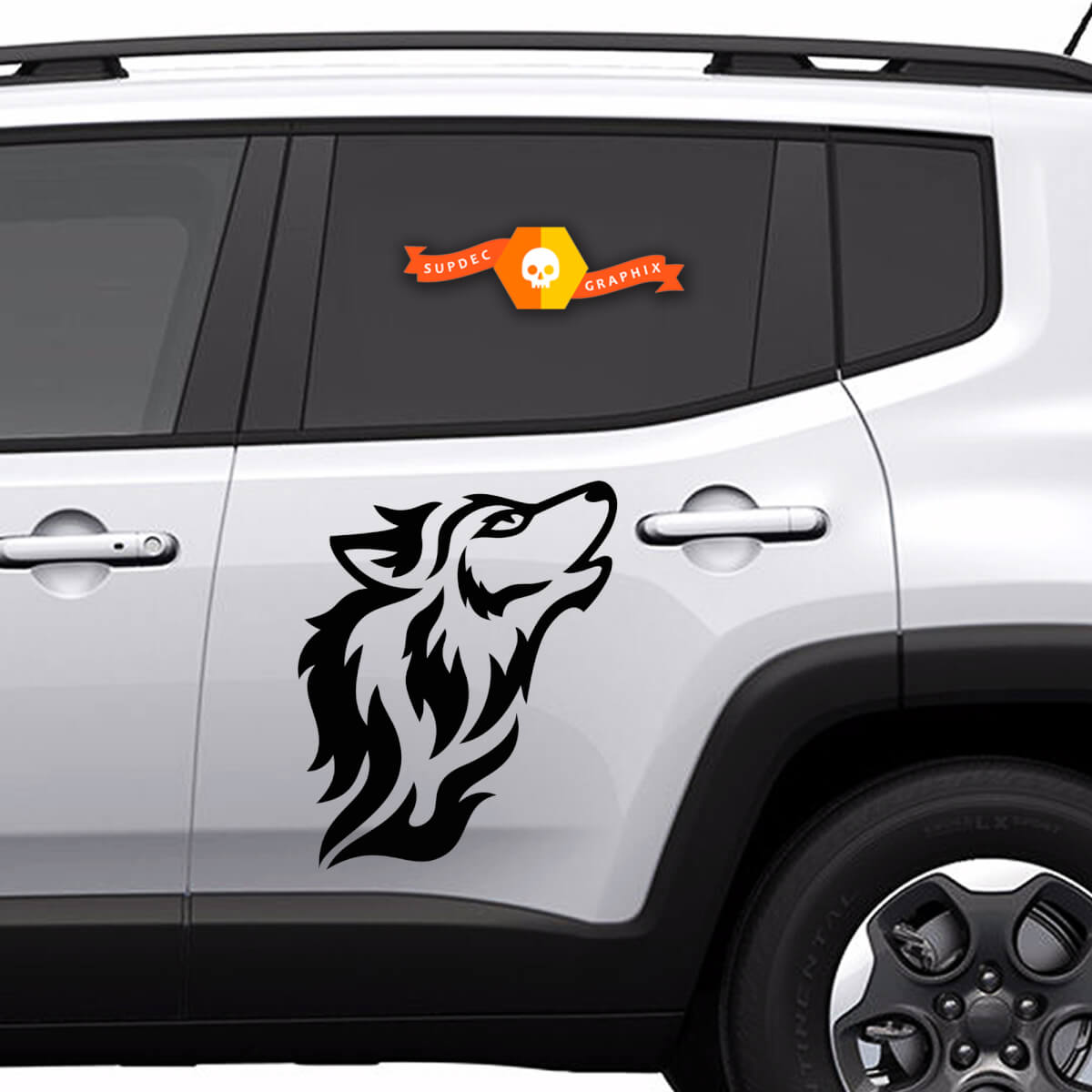 Wolf Silhouet Tribal Stijl Zij Vinyl Decal Sticker voor Jeep Renegade