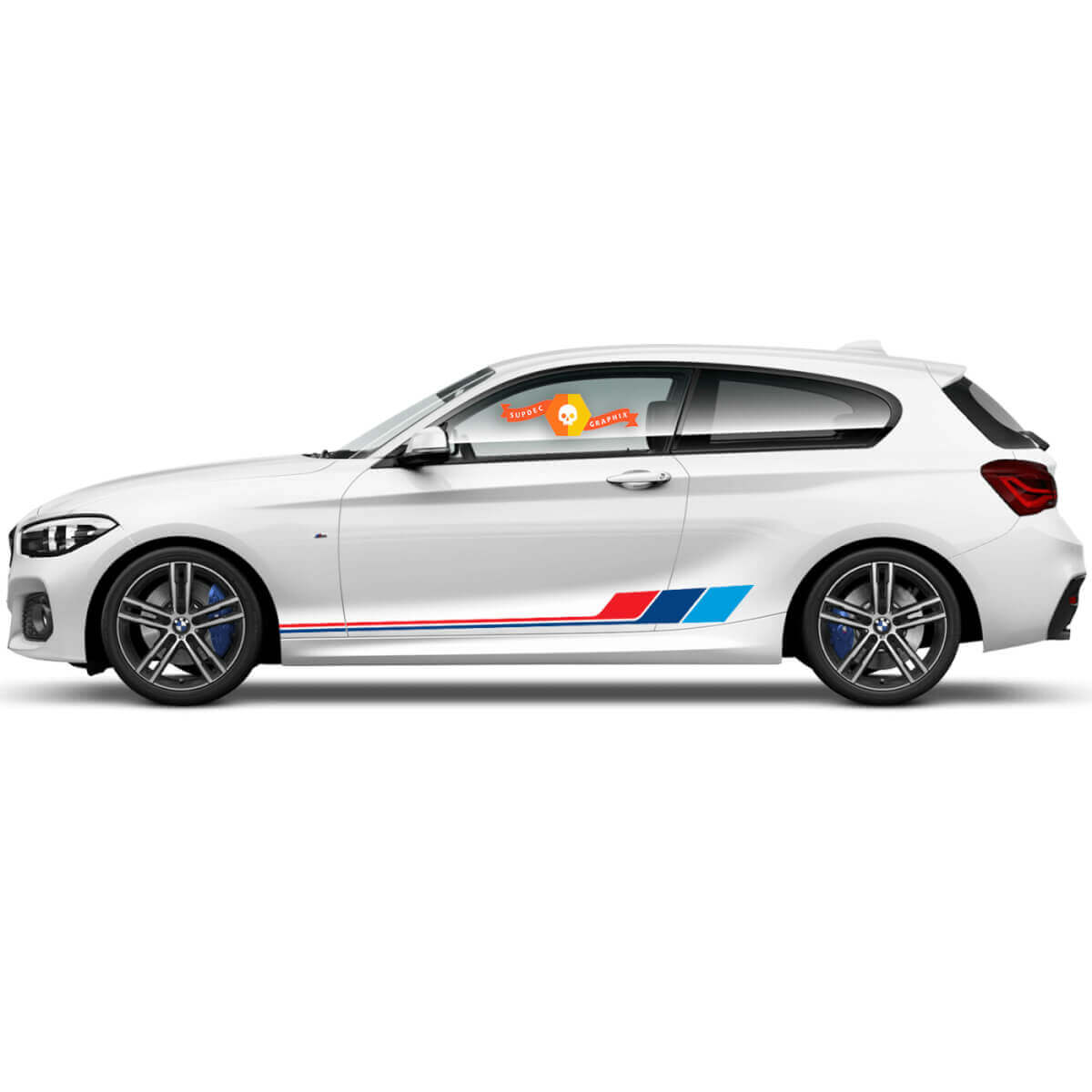 Paar vinylstickers grafische stickers zijrockerpaneel voor BMW 1-serie 2015 kleurrijke strepen
