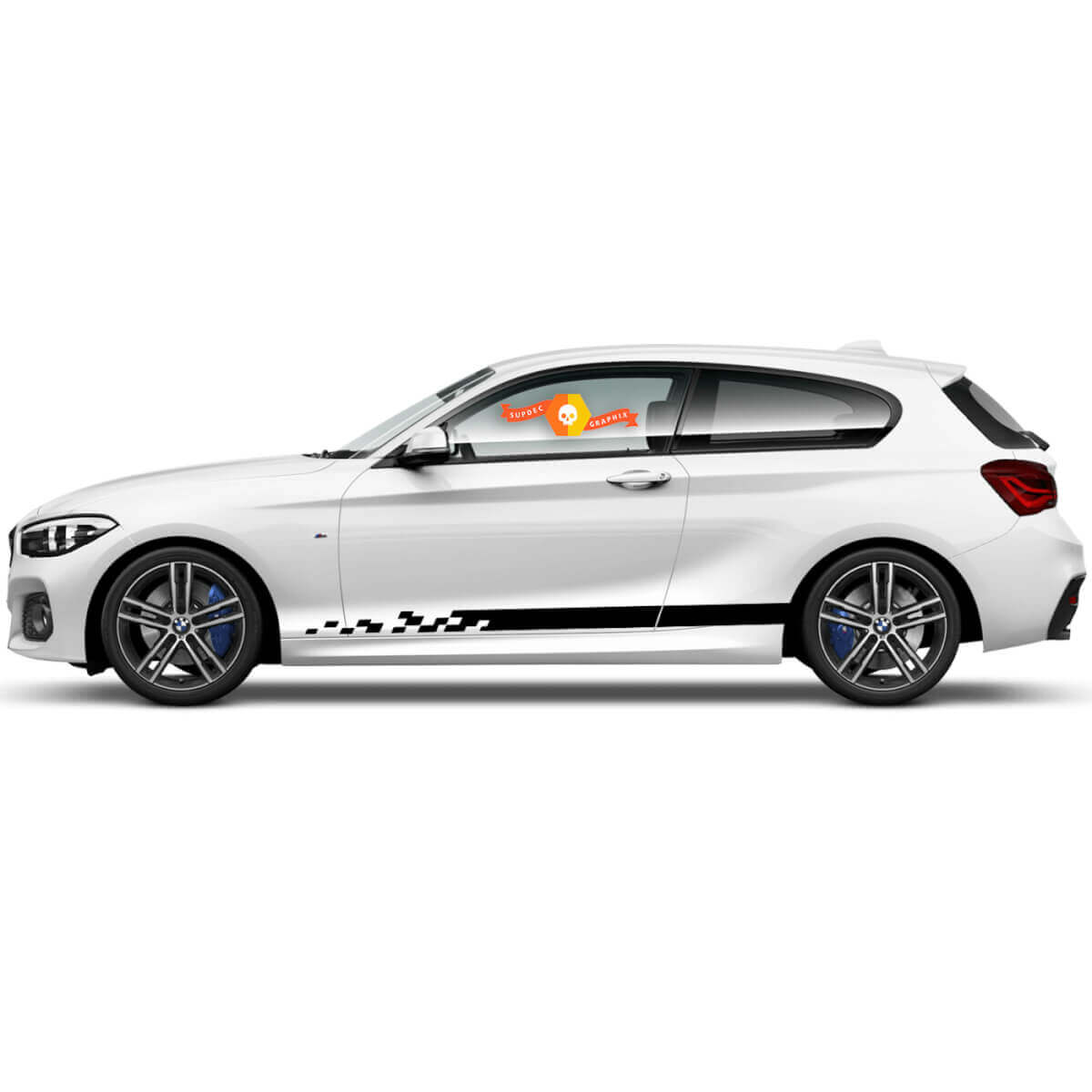 Paar Vinyl Decals Grafische Stickers zijrockerpaneel voor BMW 1 Serie 2015 instortende zwarte streep
