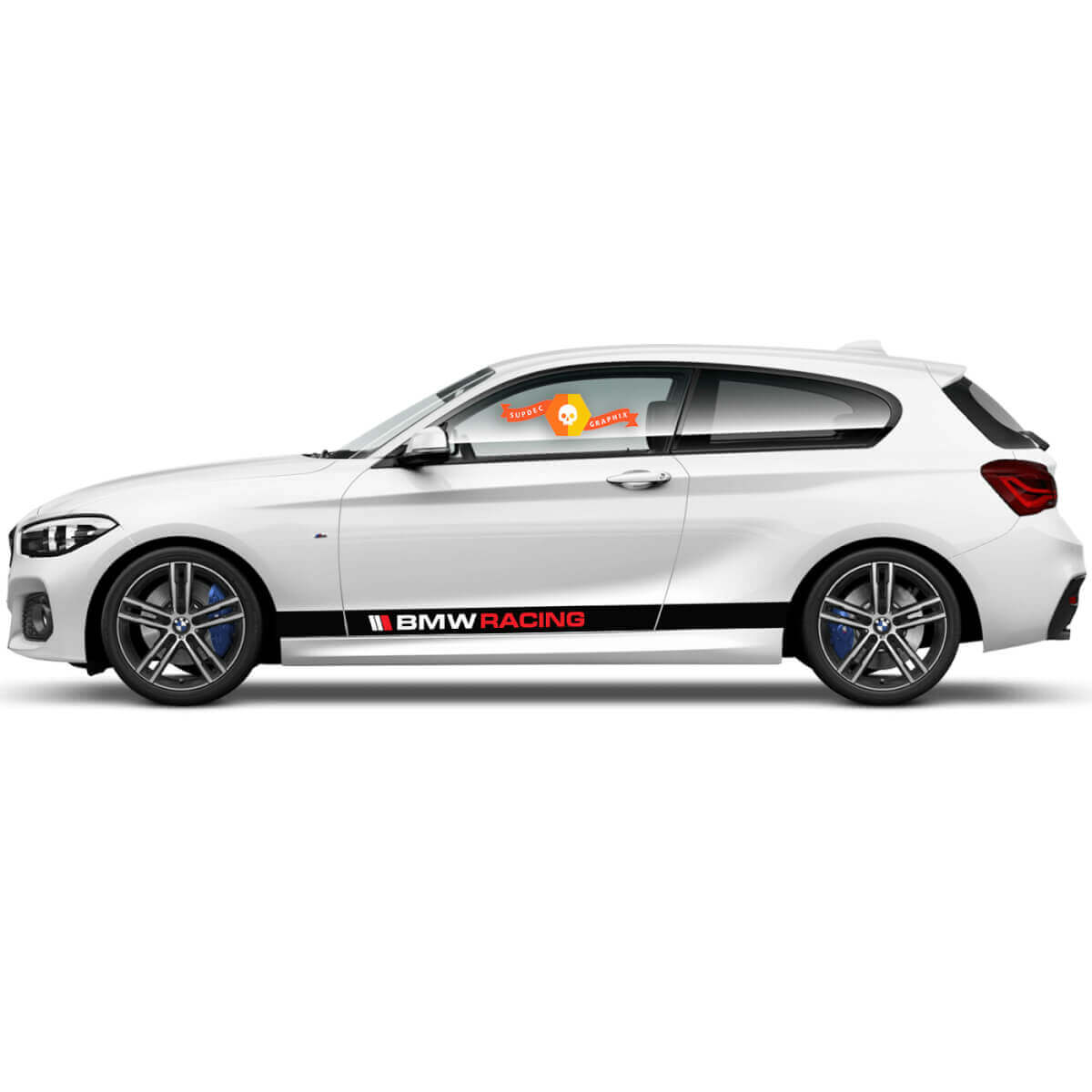 Paar vinylstickers grafische stickers aan de zijkant voor BMW 1 Serie 2015 inscriptie BMW racing nieuw

