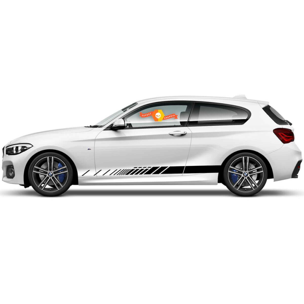 Paar Vinylstickers Grafische Stickers voor de zijkant van BMW 1 Serie 2015 rocker panel classic line
