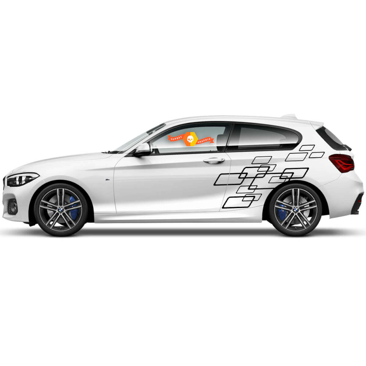 Paar Vinylstickers Grafische Stickers zijde bmw 1 serie 2015 vierkante stijl
