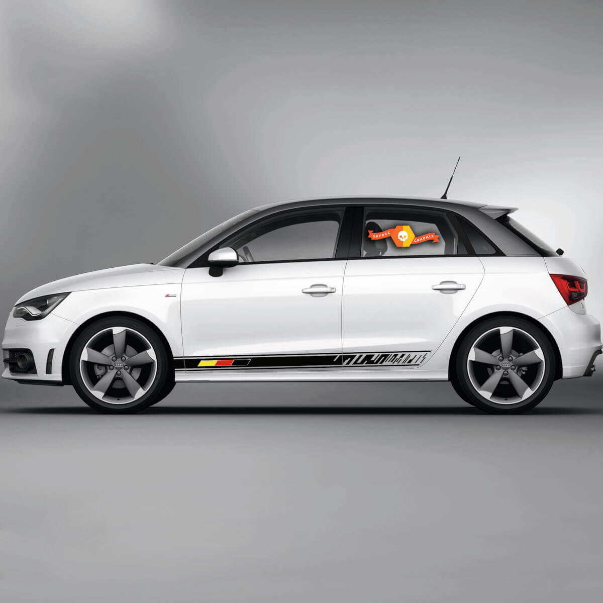 Paar vinylstickers grafische stickers Audi A1 Rocker panel kleurenpalet 2022
