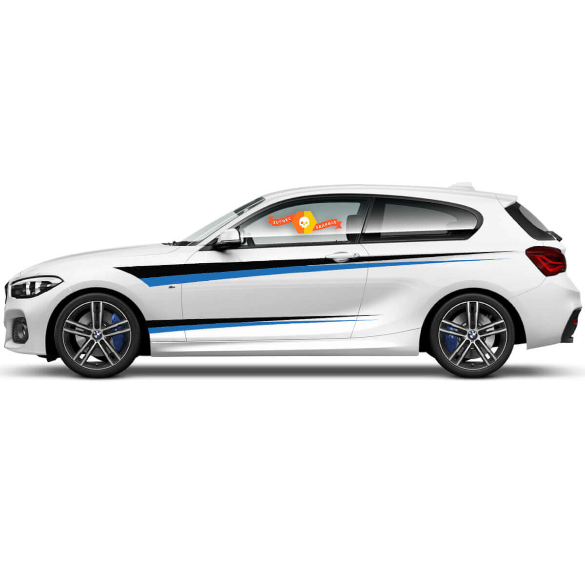 2 x Vinyl Decals Grafische Stickers zijde bmw 1 serie 2015 deur rechte strepen
