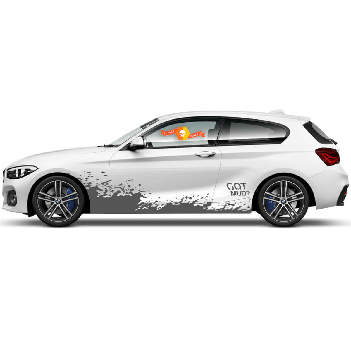 2 x Vinyl Decals Grafische Stickers zijde bmw 1 serie 2015 tekening vliegende modder nieuw
