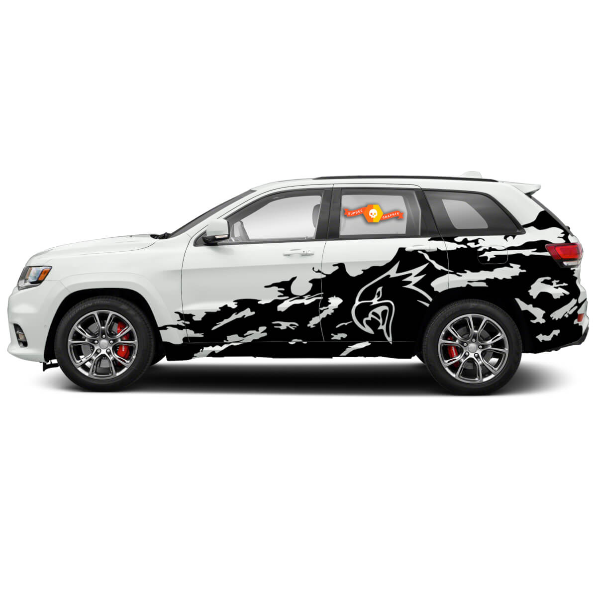 Jeep Grand Cherokee Trackhawk Logo Splash Grunge strepen Kit Vinyl Sticker sticker afbeelding
