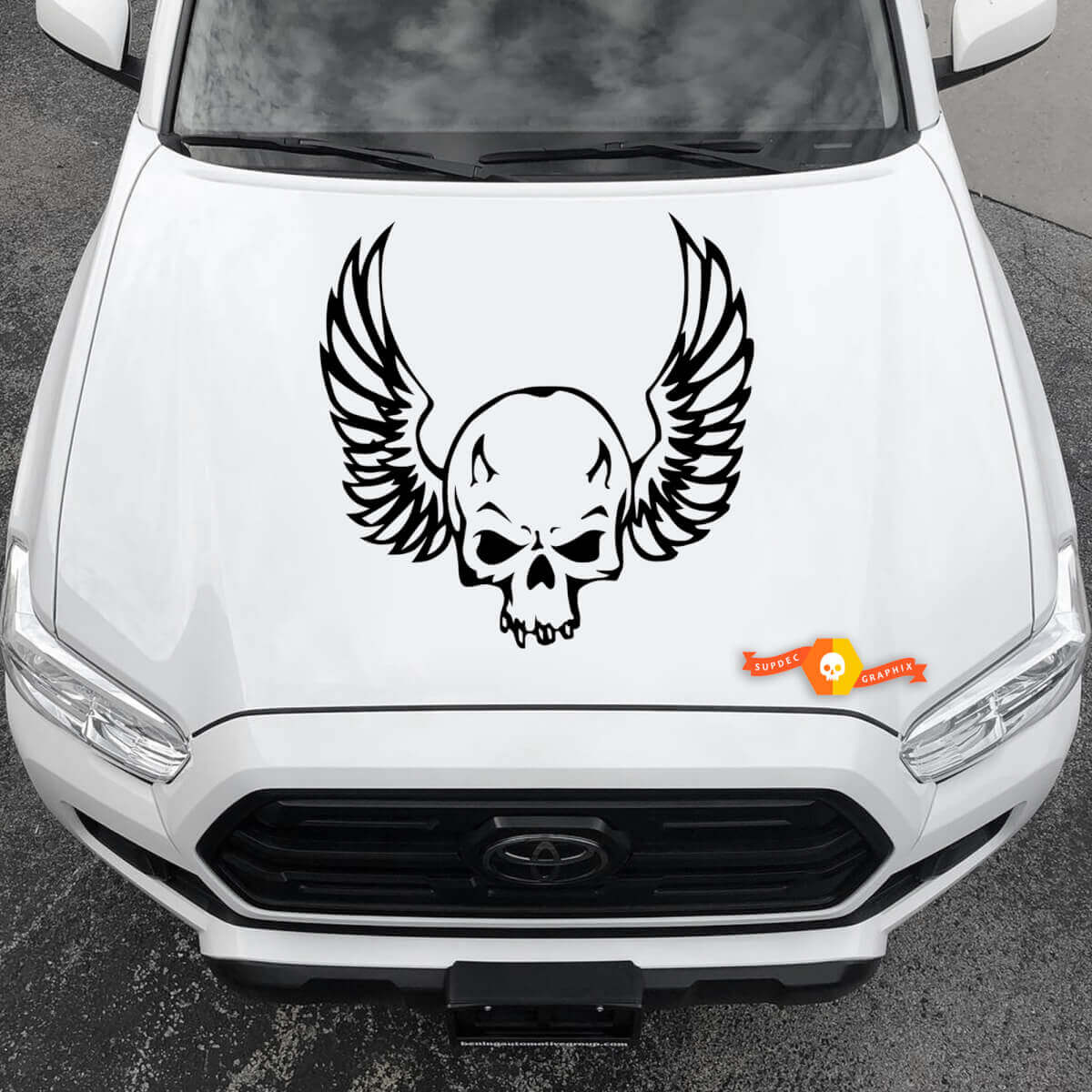 Vinyl Stickers Auto Kap Grote Schedel met Vleugels Tekening Memento Mori 2022
