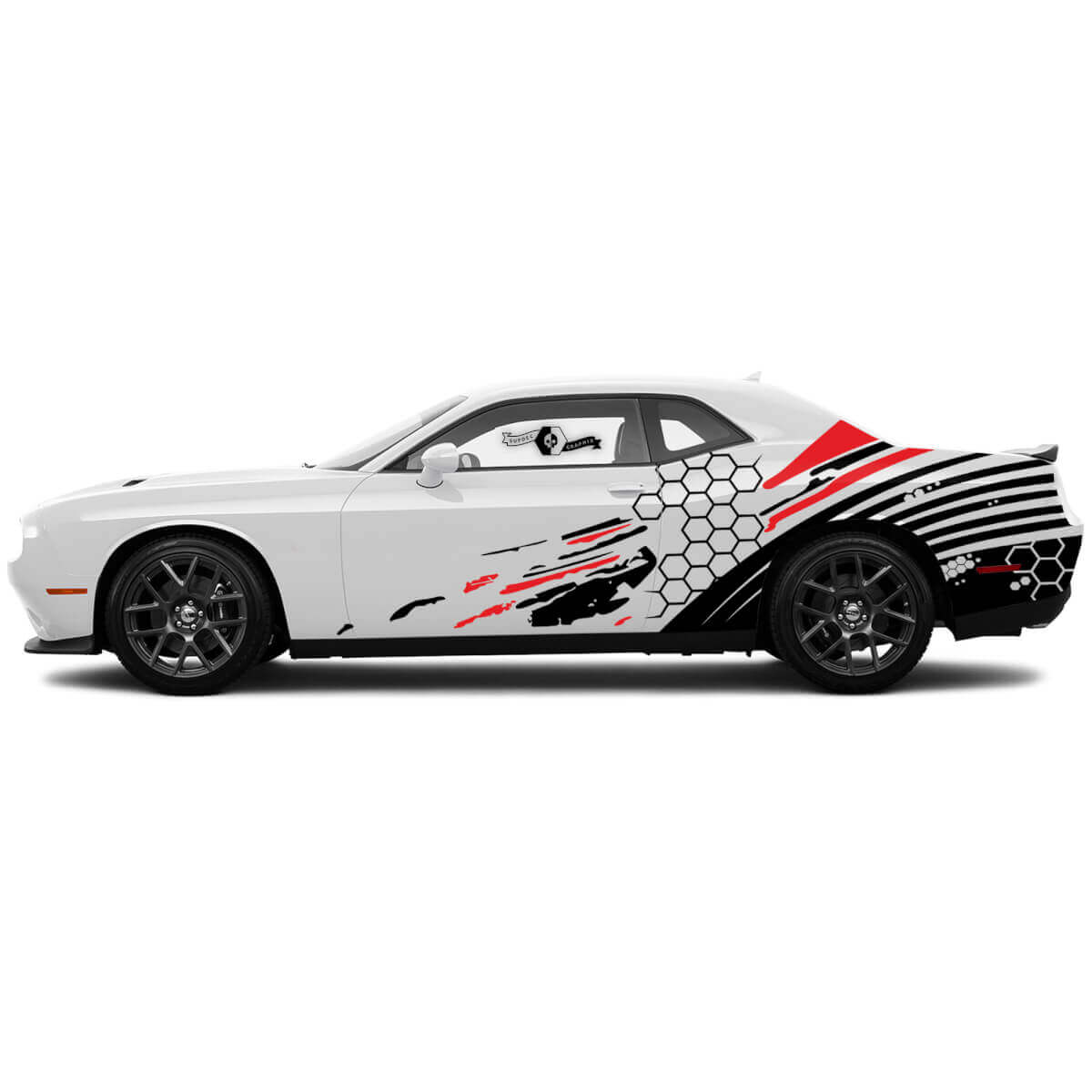 Honeycomb Grunge Zijstripes Vinyl Decal Kit voor Dodge Challenger