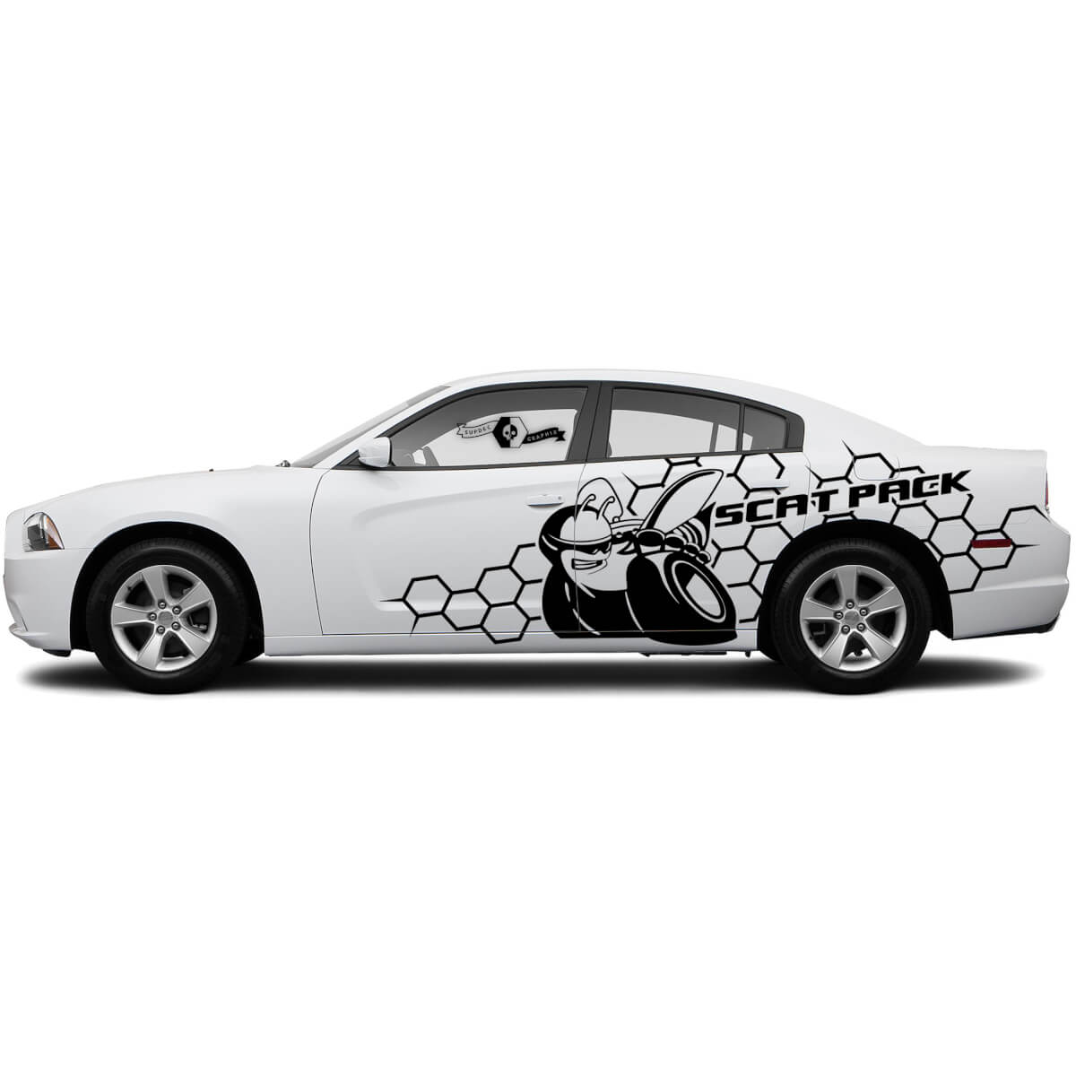 Paar Dodge сharger of Challenger SRT Scat Pack Honeycomb Door Side Grunge Decals Vinyl Graphics omgekeerd