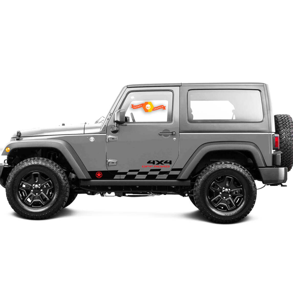 2 Nieuwe JEEP Decal Sticker Twee Kleuren Legerster Rocker Panel 4x4 off-road zijdeur Geruite Vlag graphics Wrangler Deur
