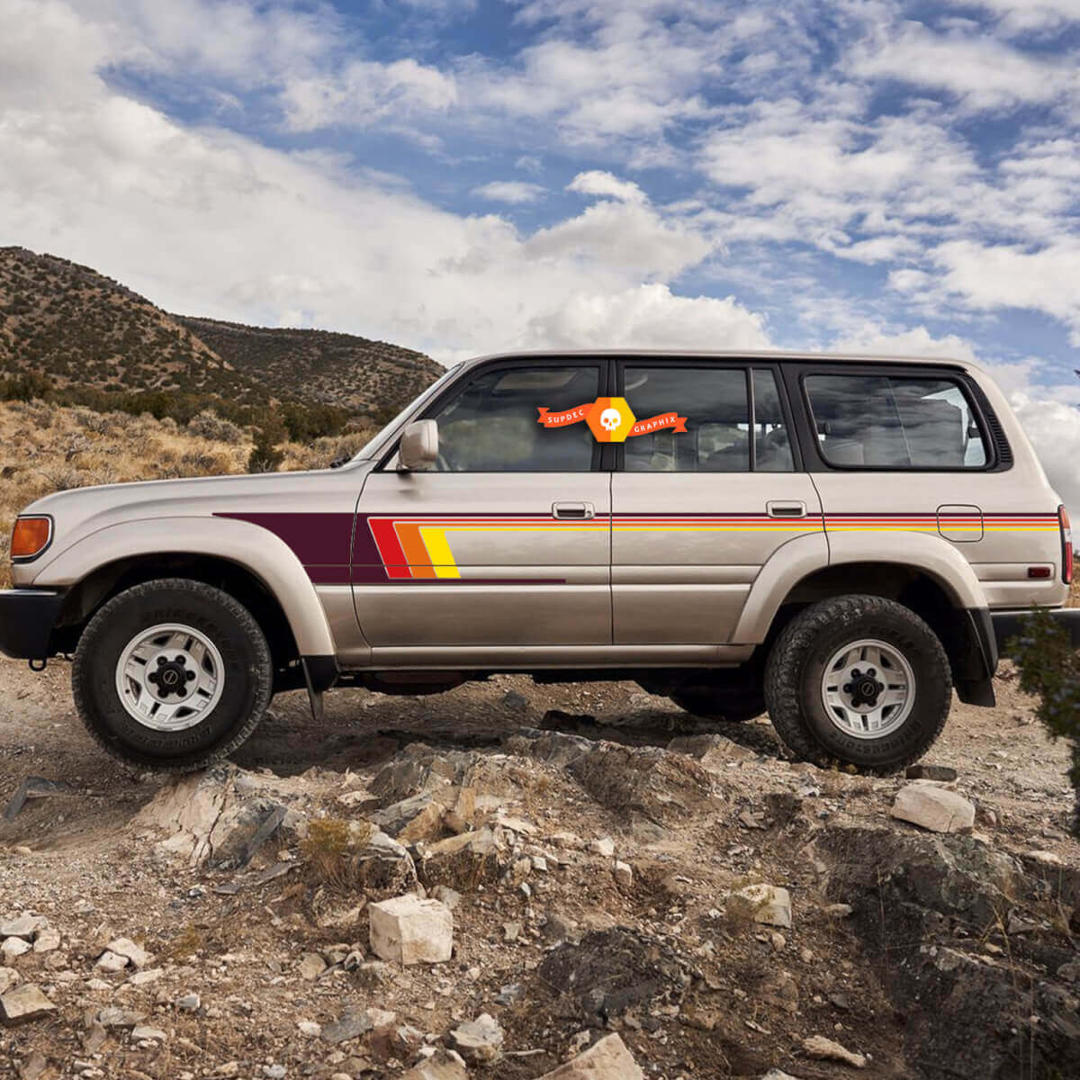 Retro zijstreep vinyl decalset voor Toyota Land Cruiser