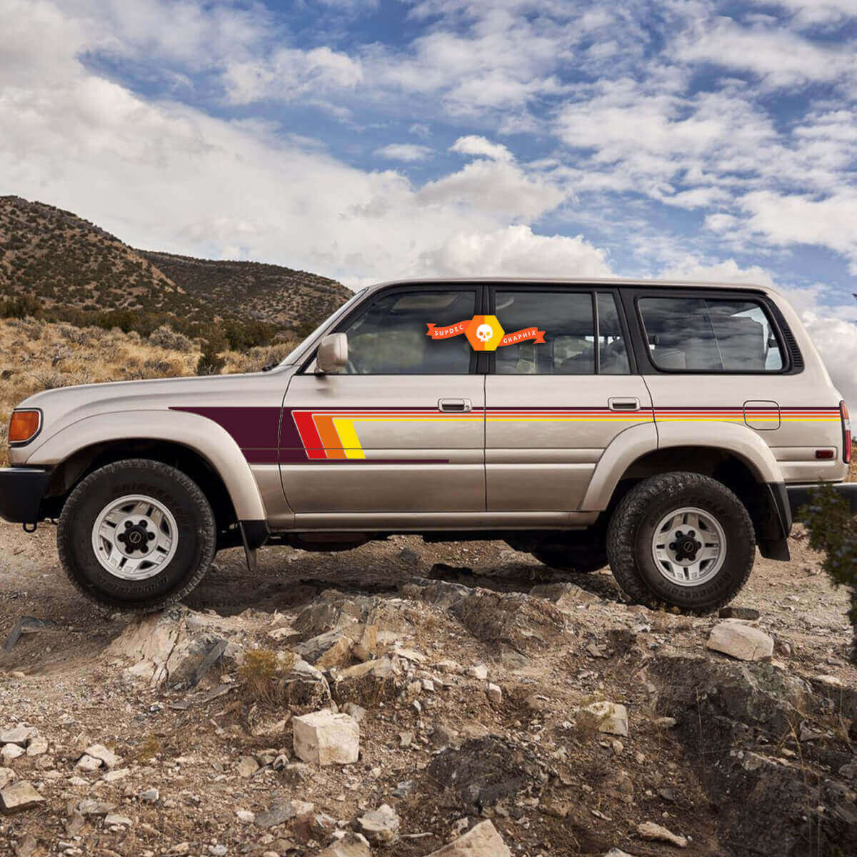 Retro zijstrepen vinylstickers set voor Toyota Land Cruiser