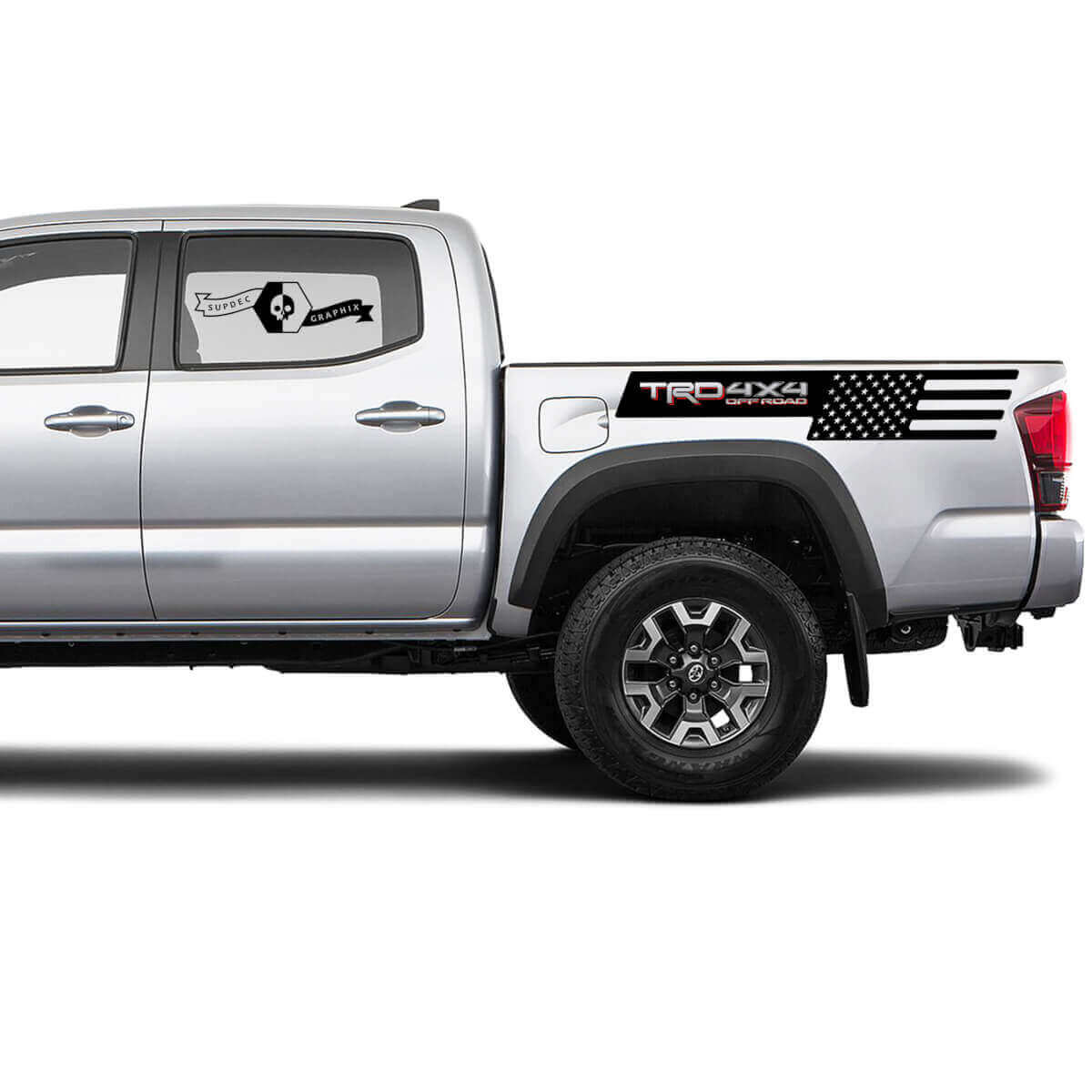 USA-vlag TRD 4x4 Off-Road vinylsticker voor de zijkant van de laadbak van Toyota Tacoma