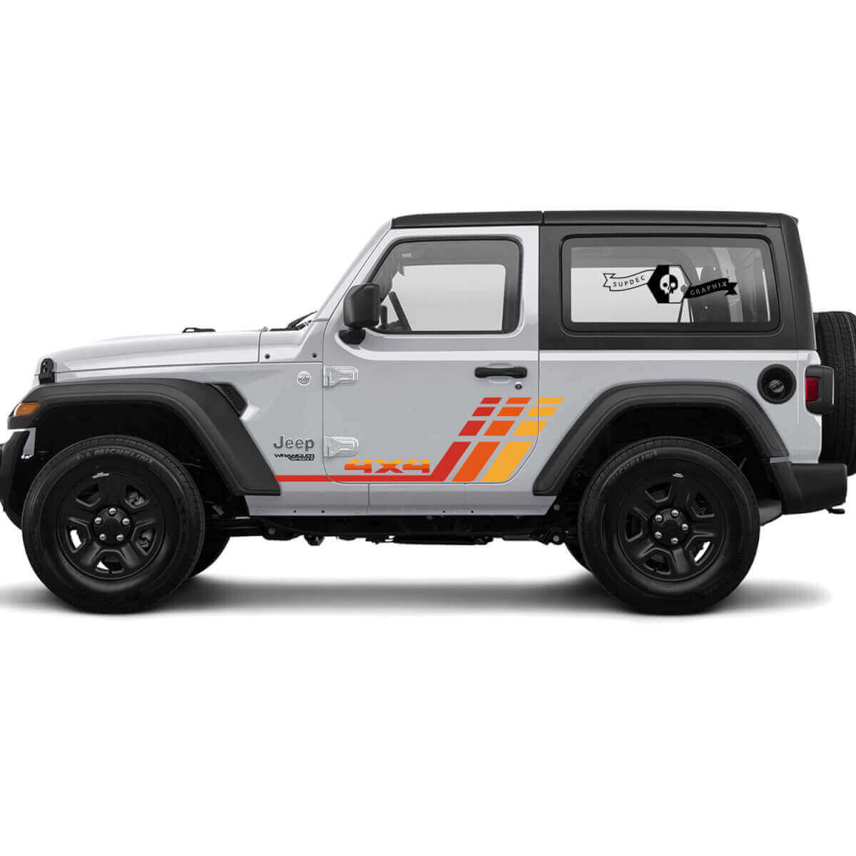 Retro 4x4 zijstrepen vinyl decal kit voor Jeep Wrangler 2-deurs