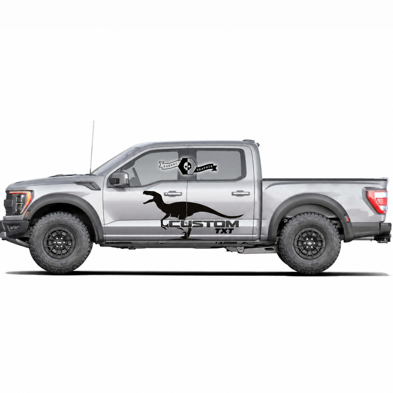 CUSTOM TXT Dinosaur Silhouet Paar Deur Vinyl Decal Sticker voor Ford F-150 2022