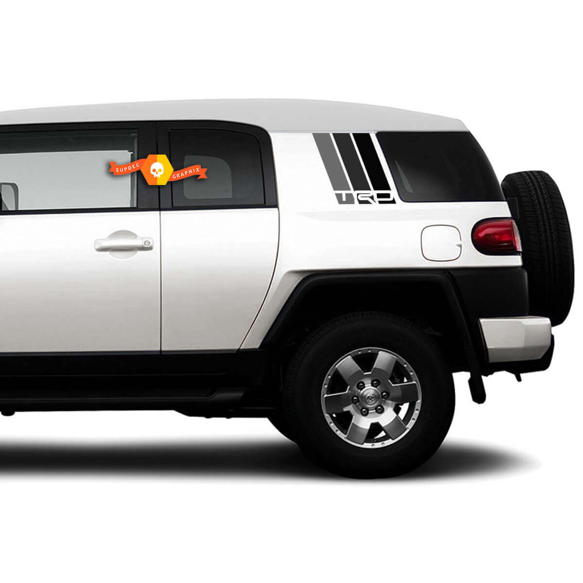 Set van drie kleuren oude school Toyota FJ Cruiser TRD strepen zijvinylstickers voor Toyota FJ Cruiser - Drie exterieurkleuren - Monochroom
