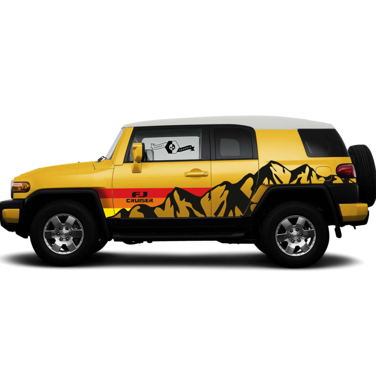 Mountains & Vintage Stripes Zijkant Vinyl Decal Sticker voor Toyota FJ Cruiser