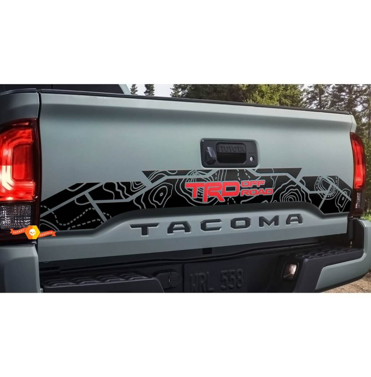 TRD 4x4 Pro Sport Off Road Topografische kaart Tailgate Vinylstickers Sticker geschikt voor Toyota Tacoma 16-21