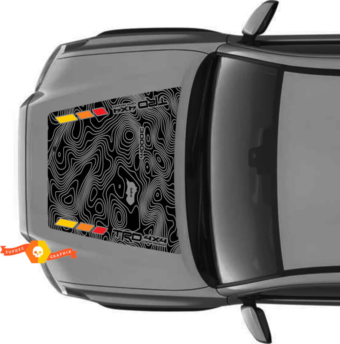 Motorkap TRD Off Road ZONDER LUCHTINLAAT Topografische Kaart Motorkap Vintage Strepen Vinyl Stickers Decal passend voor Toyota Tacoma 2016 - 2021 modellen
