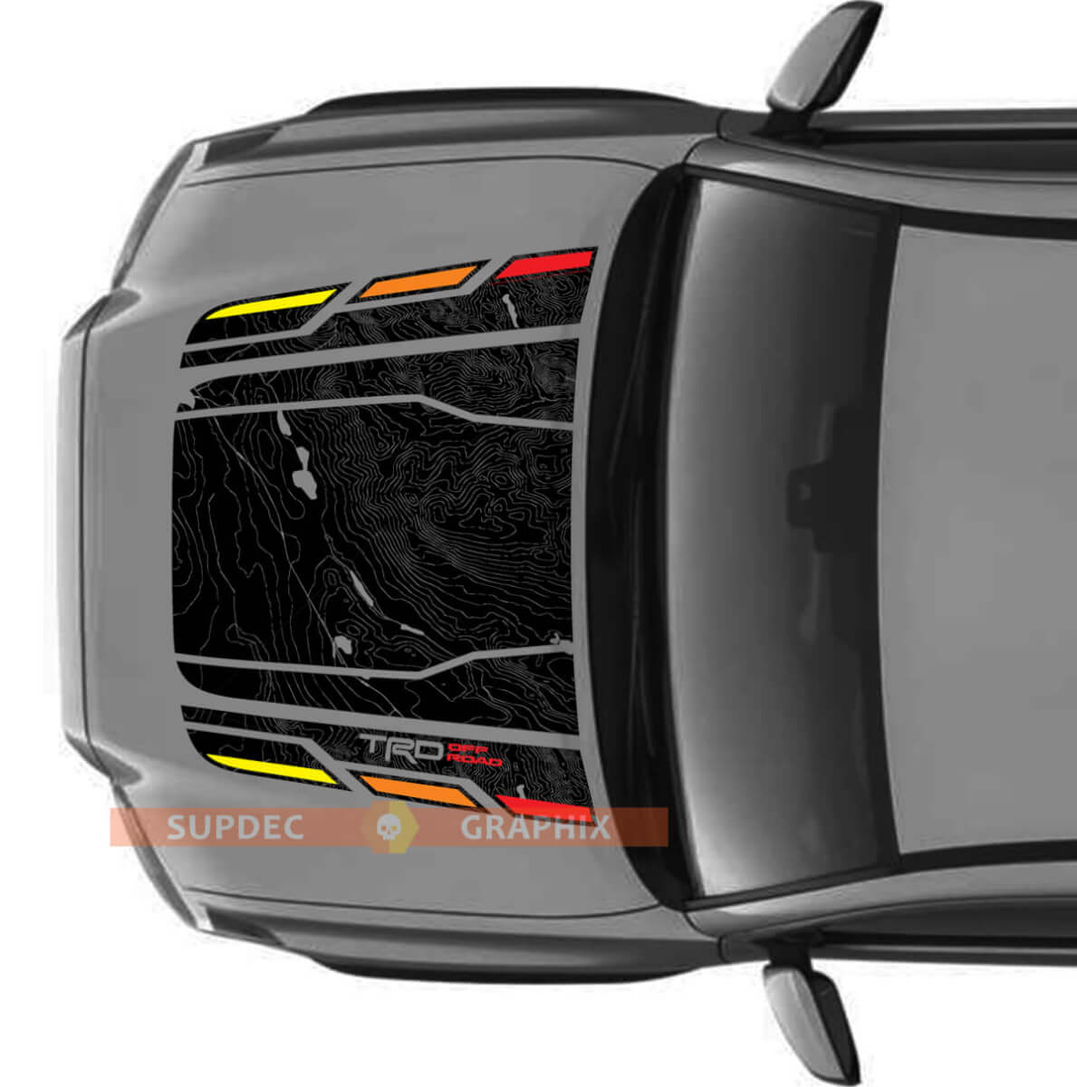 Motorkap TRD Vintage Off Road GEEN LUCHTINLAAT Topografische Kaart Motorkap Vinyl Stickers Decal passend voor Toyota Tacoma 2016 - 2021 modellen
