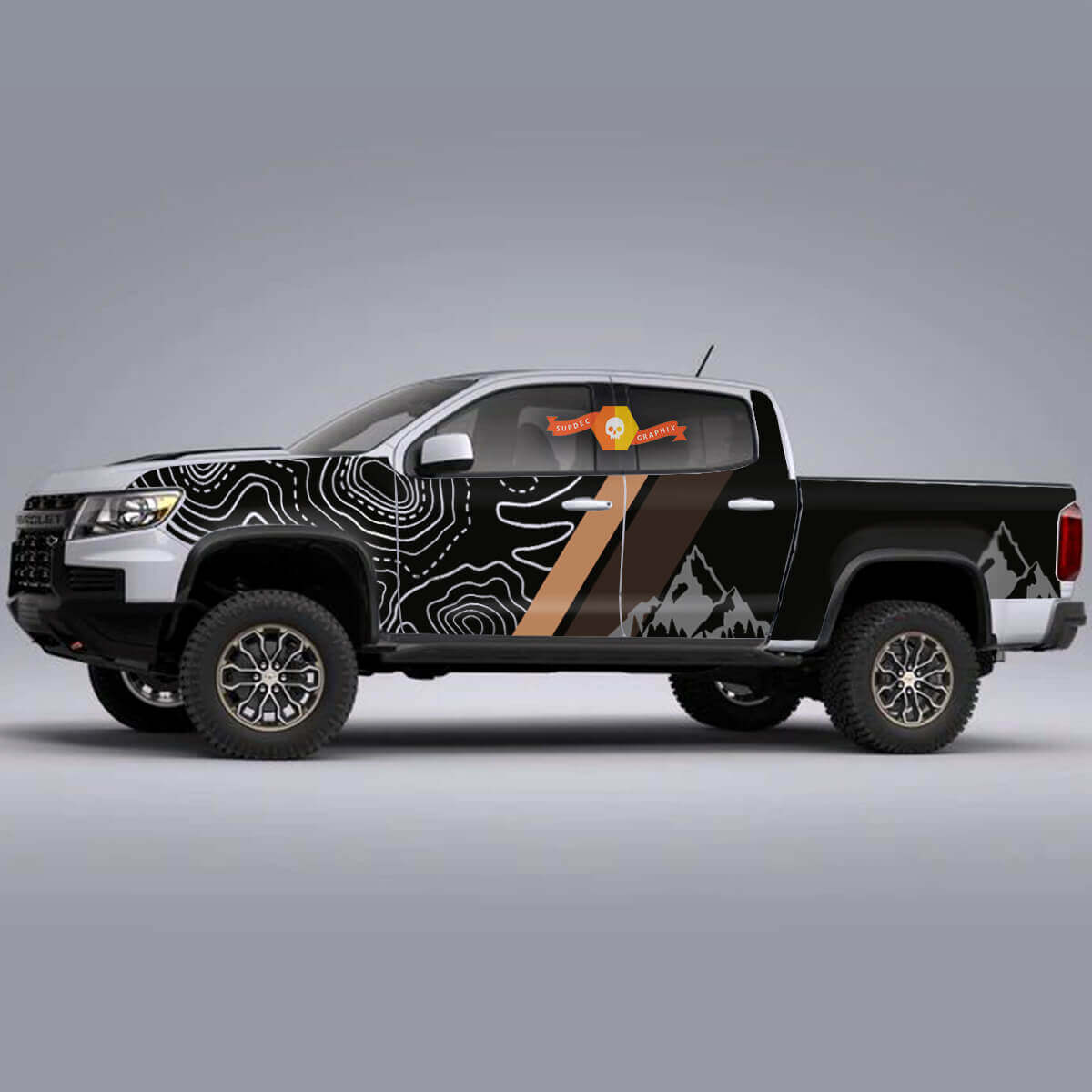 Topografische Bergwand Vinyl Sticker Kit voor Chevy Colorado ZR2